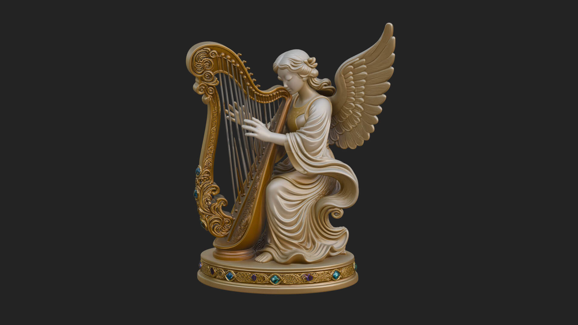 Harp Playing Angel Statue Design 1 3D Print Model 3D Model