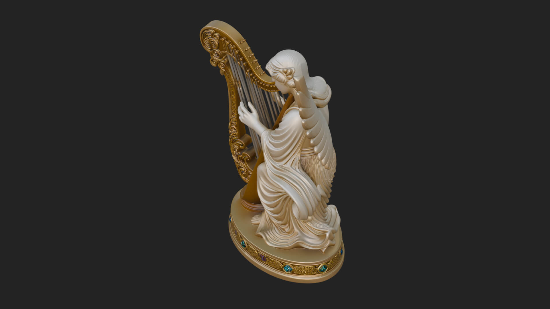 Harp Playing Angel Statue Design 1 3D Print Model 3D Model