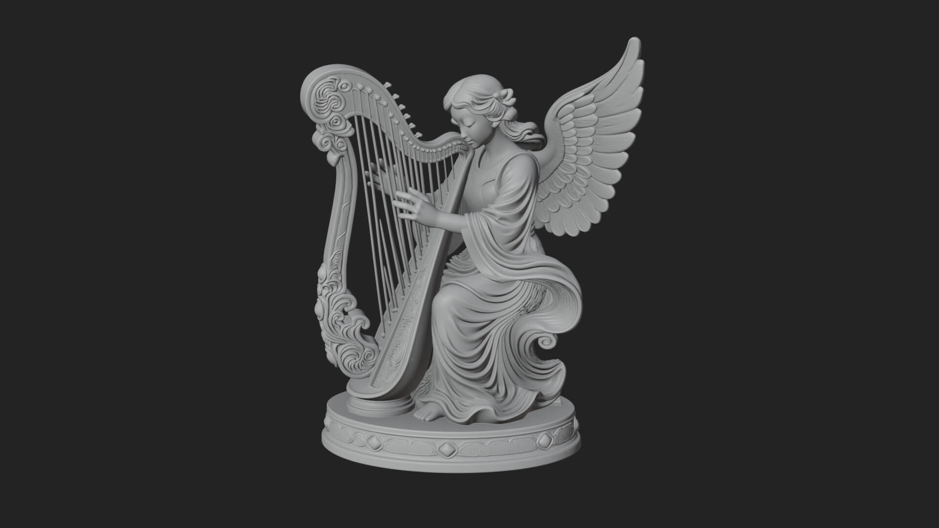 Harp Playing Angel Statue Design 1 3D Print Model 3D Model