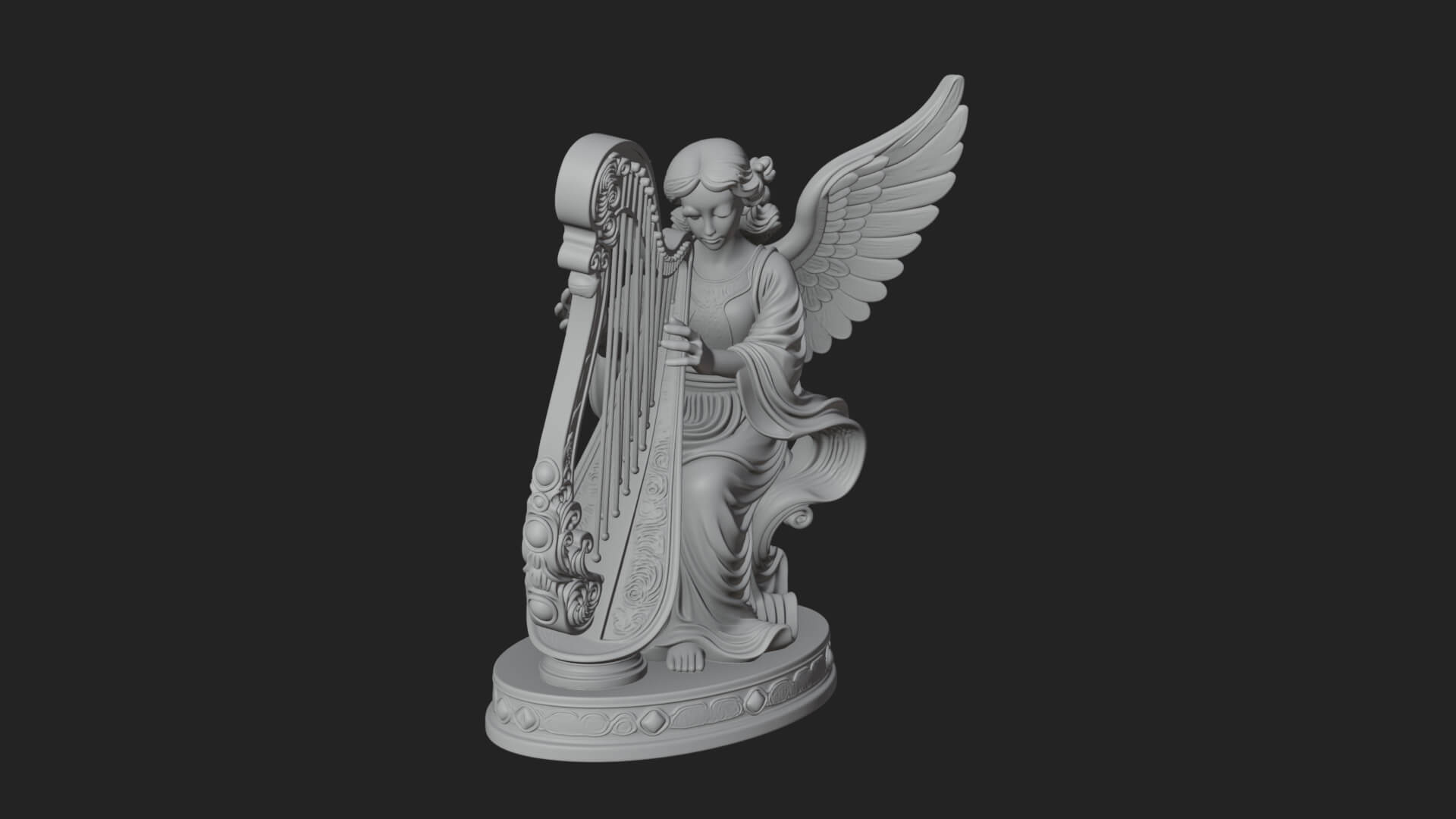 Harp Playing Angel Statue Design 1 3D Print Model 3D Model