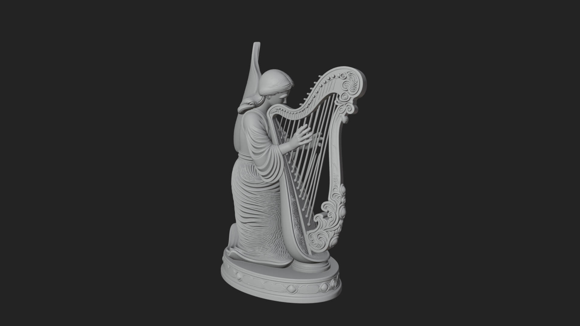 Harp Playing Angel Statue Design 1 3D Print Model 3D Model