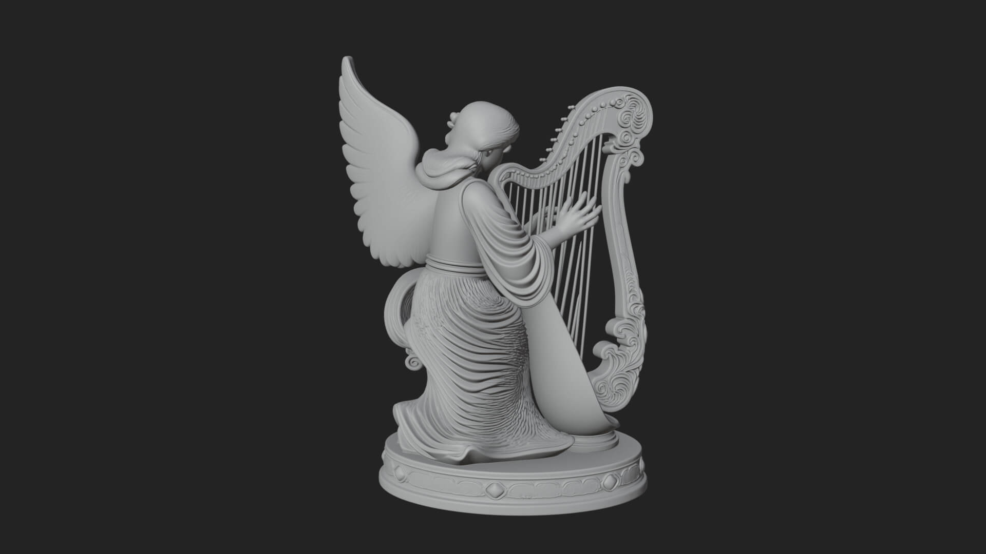 Harp Playing Angel Statue Design 1 3D Print Model 3D Model