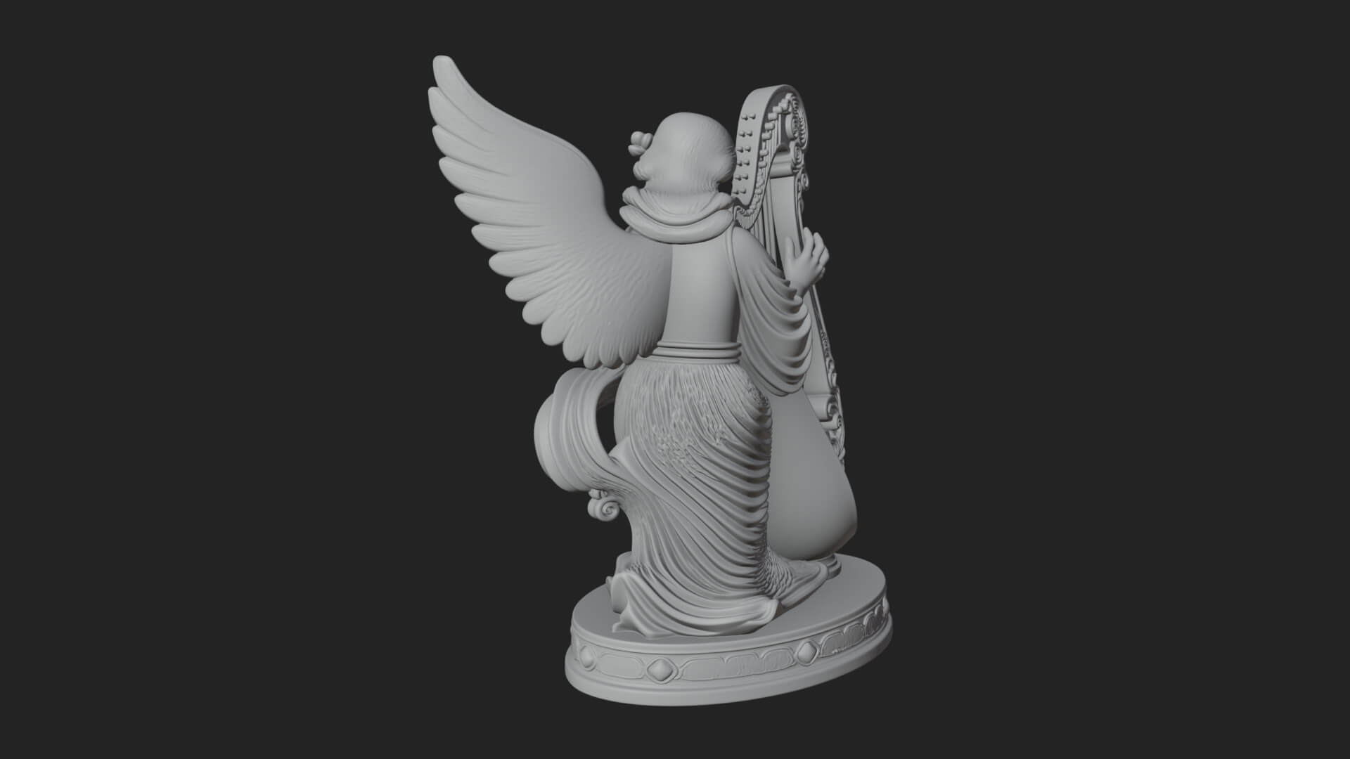Harp Playing Angel Statue Design 1 3D Print Model 3D Model