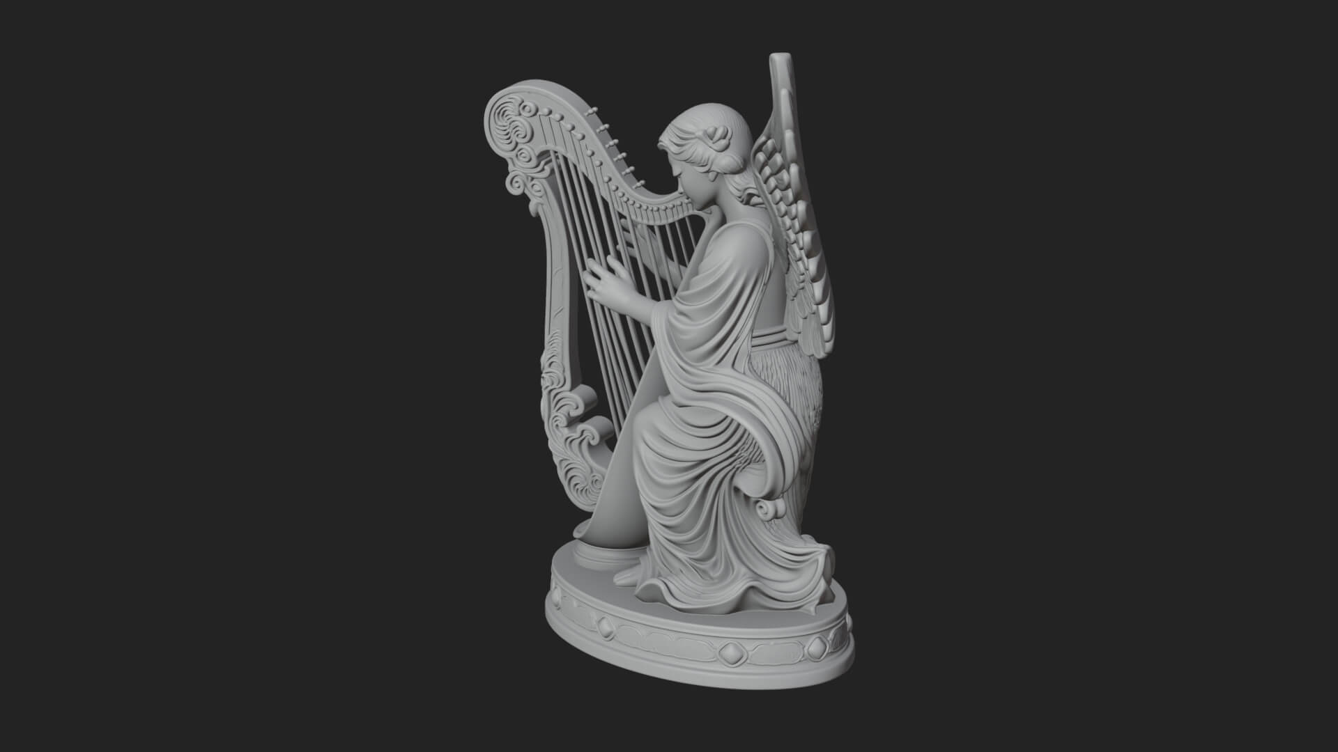 Harp Playing Angel Statue Design 1 3D Print Model 3D Model