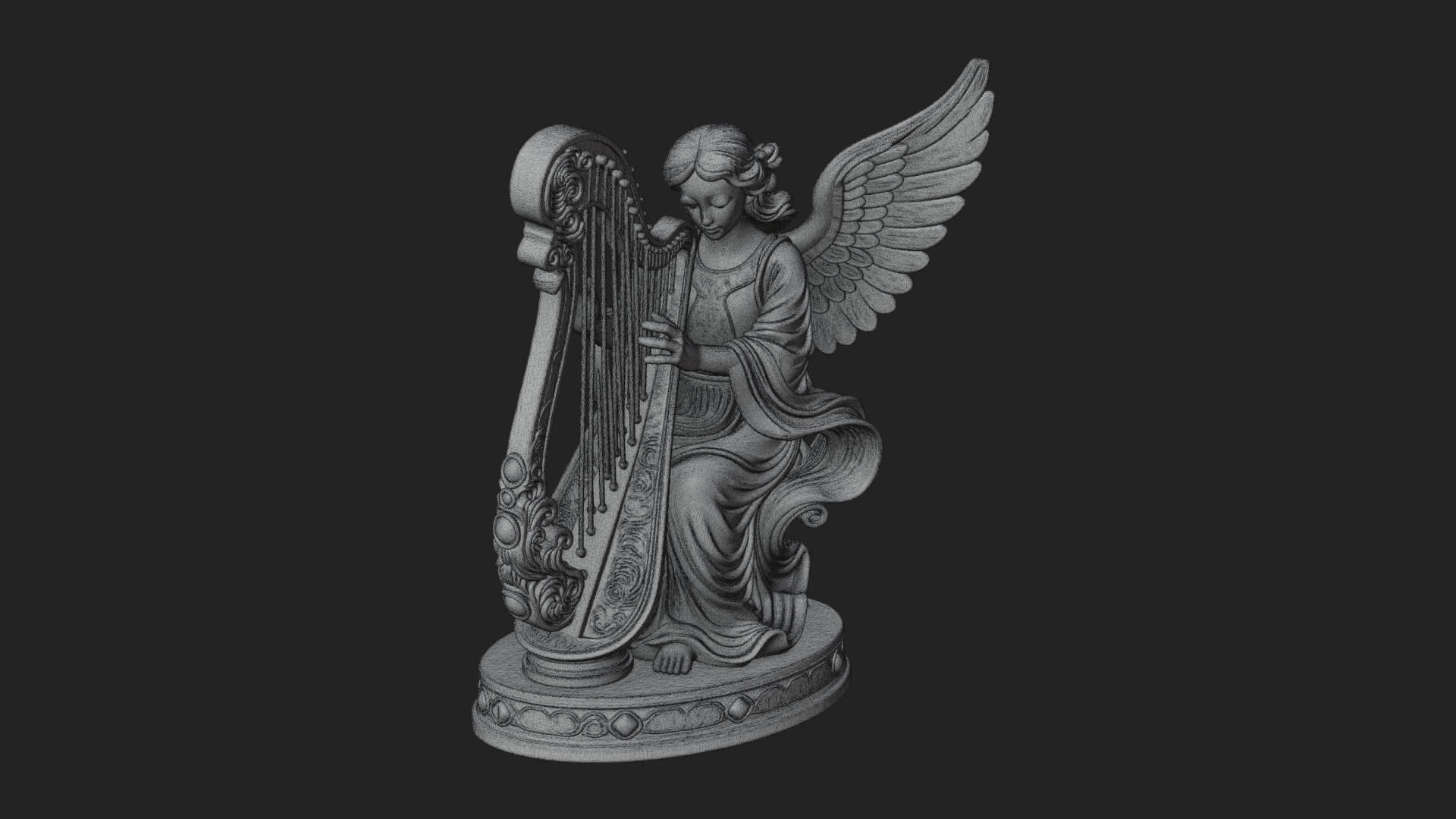 Harp Playing Angel Statue Design 1 3D Print Model 3D Model