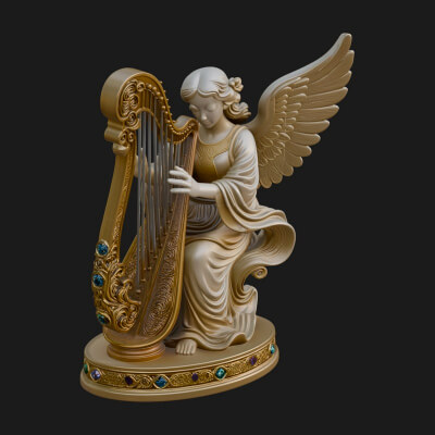 Harp Playing Angel Statue Design 1 3D Print Model