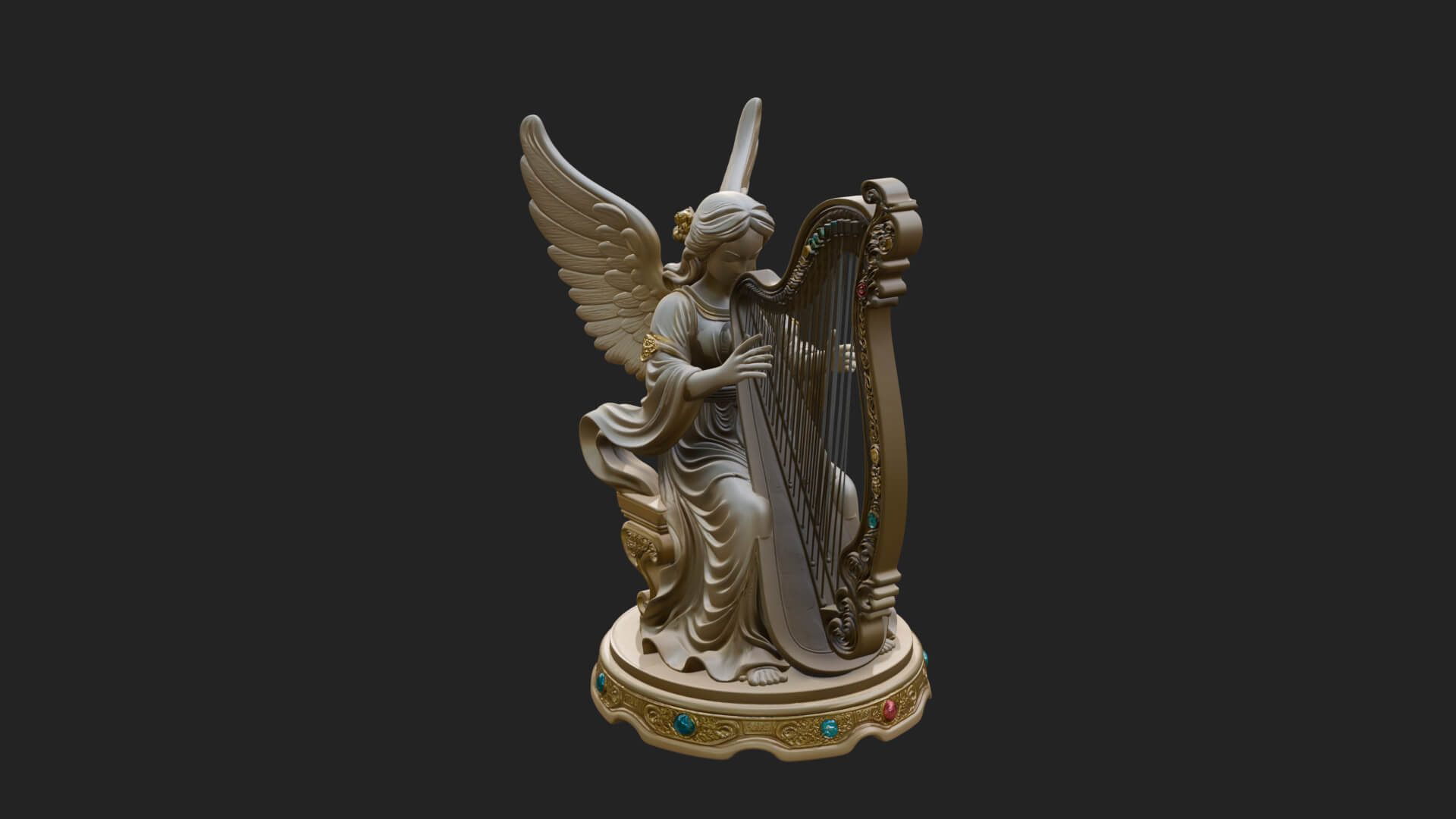 Harp Playing Angel Statue Design 2 3D Print Model 3D Model