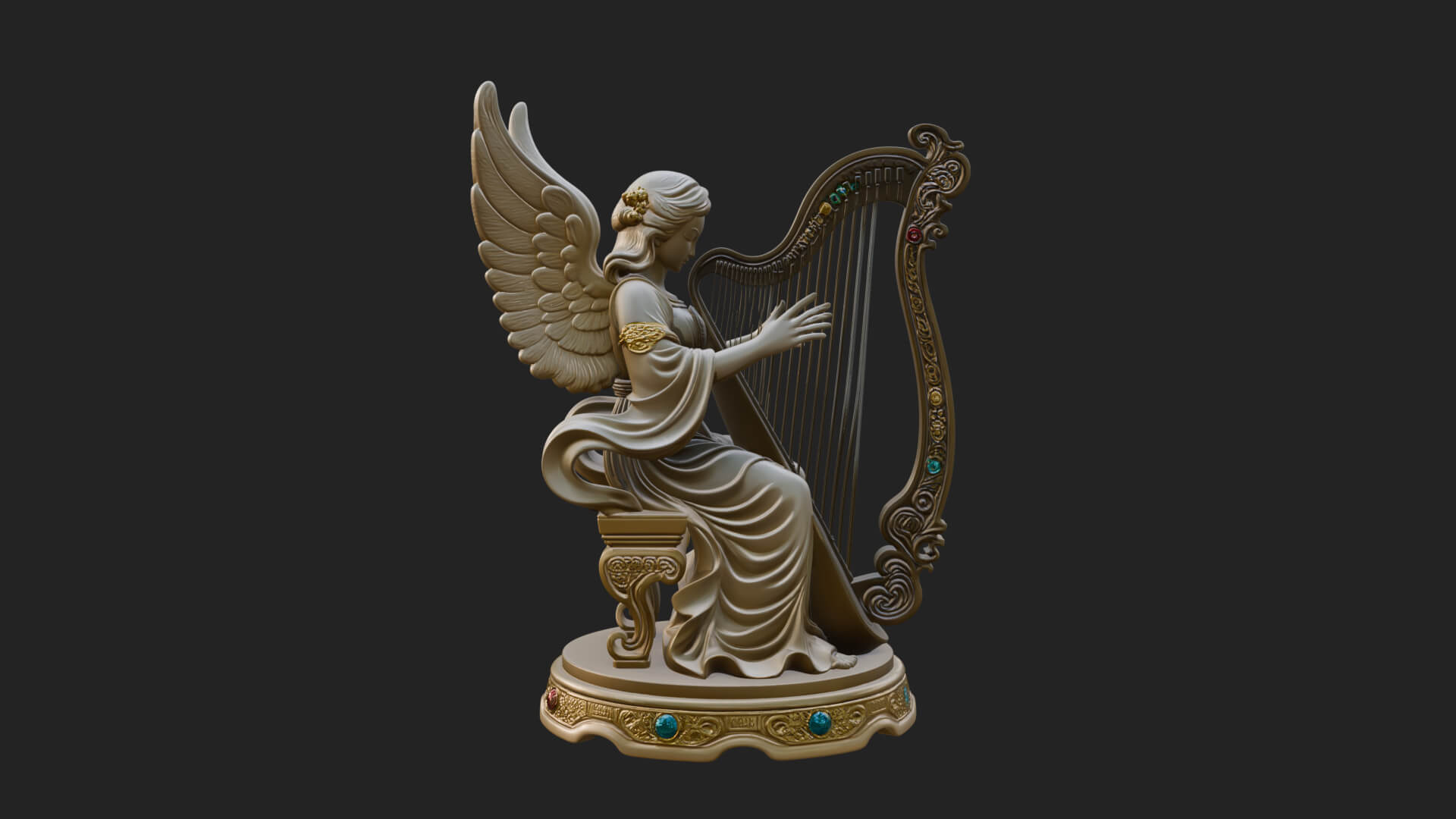 Harp Playing Angel Statue Design 2 3D Print Model 3D Model