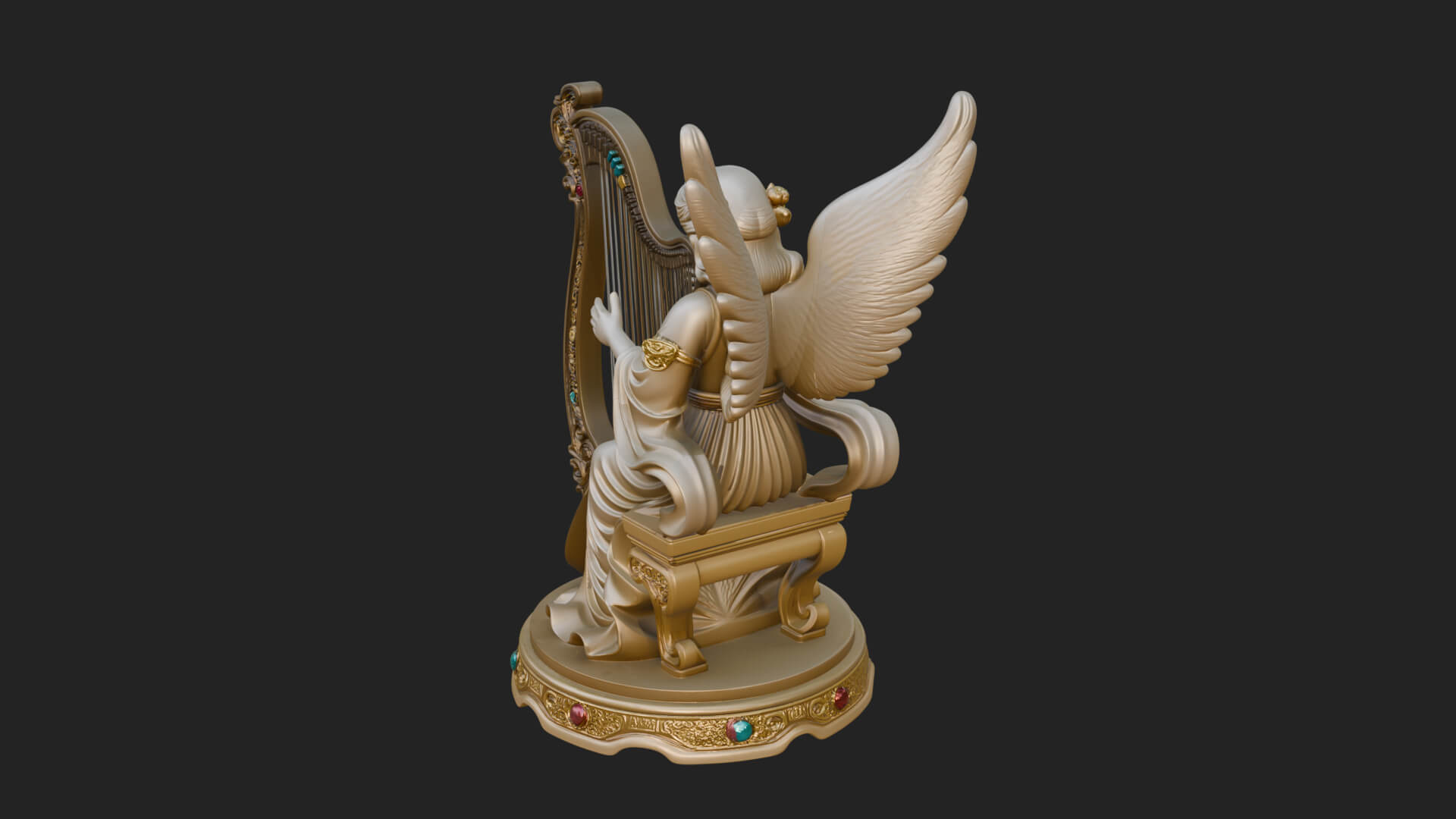 Harp Playing Angel Statue Design 2 3D Print Model 3D Model