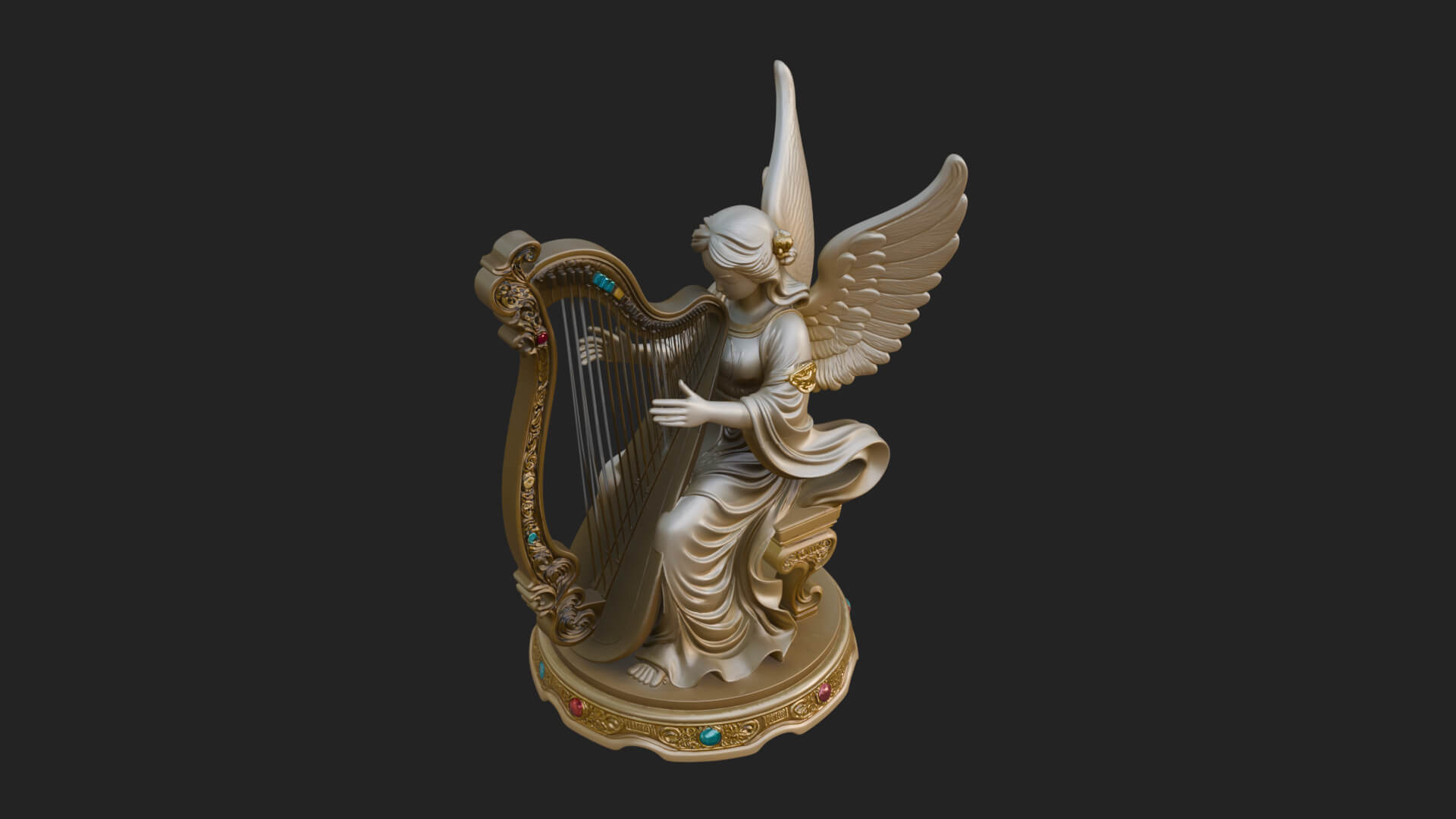 Harp Playing Angel Statue Design 2 3D Print Model 3D Model