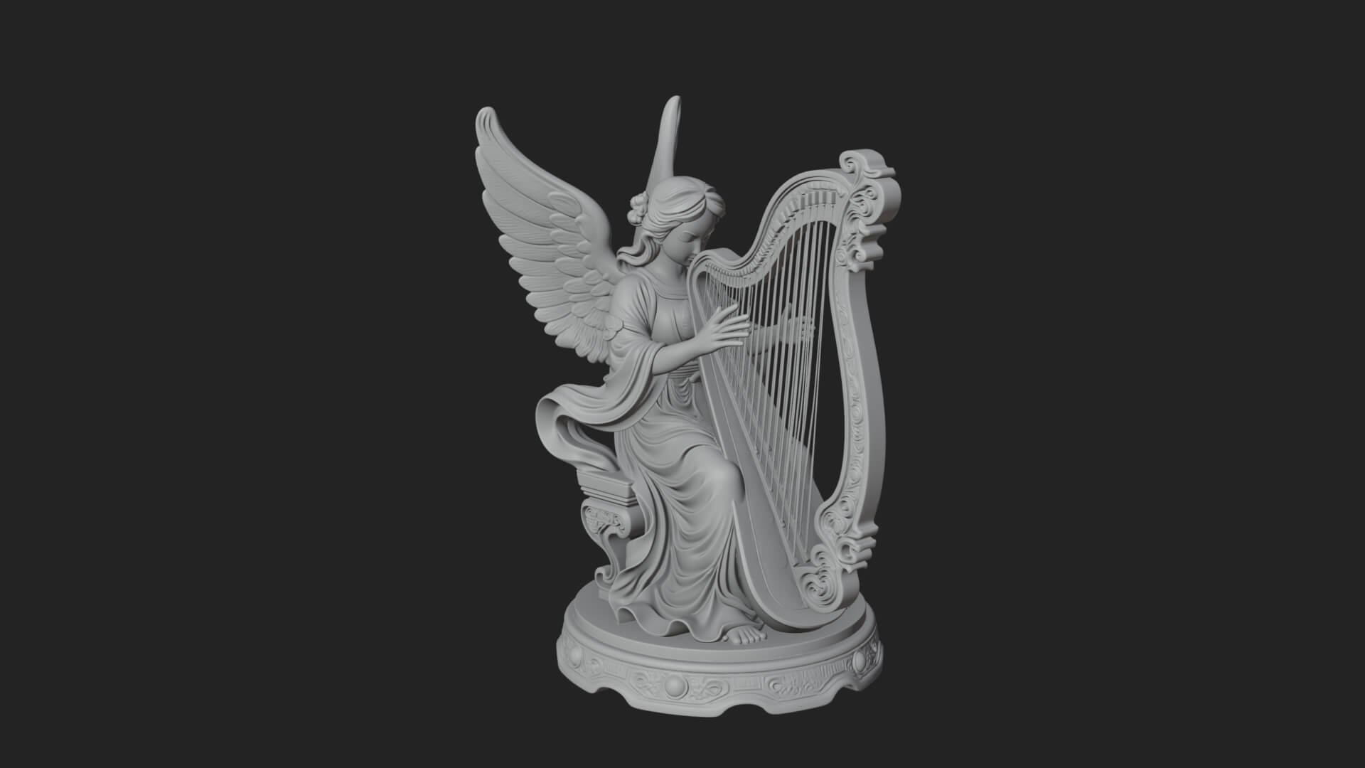 Harp Playing Angel Statue Design 2 3D Print Model 3D Model