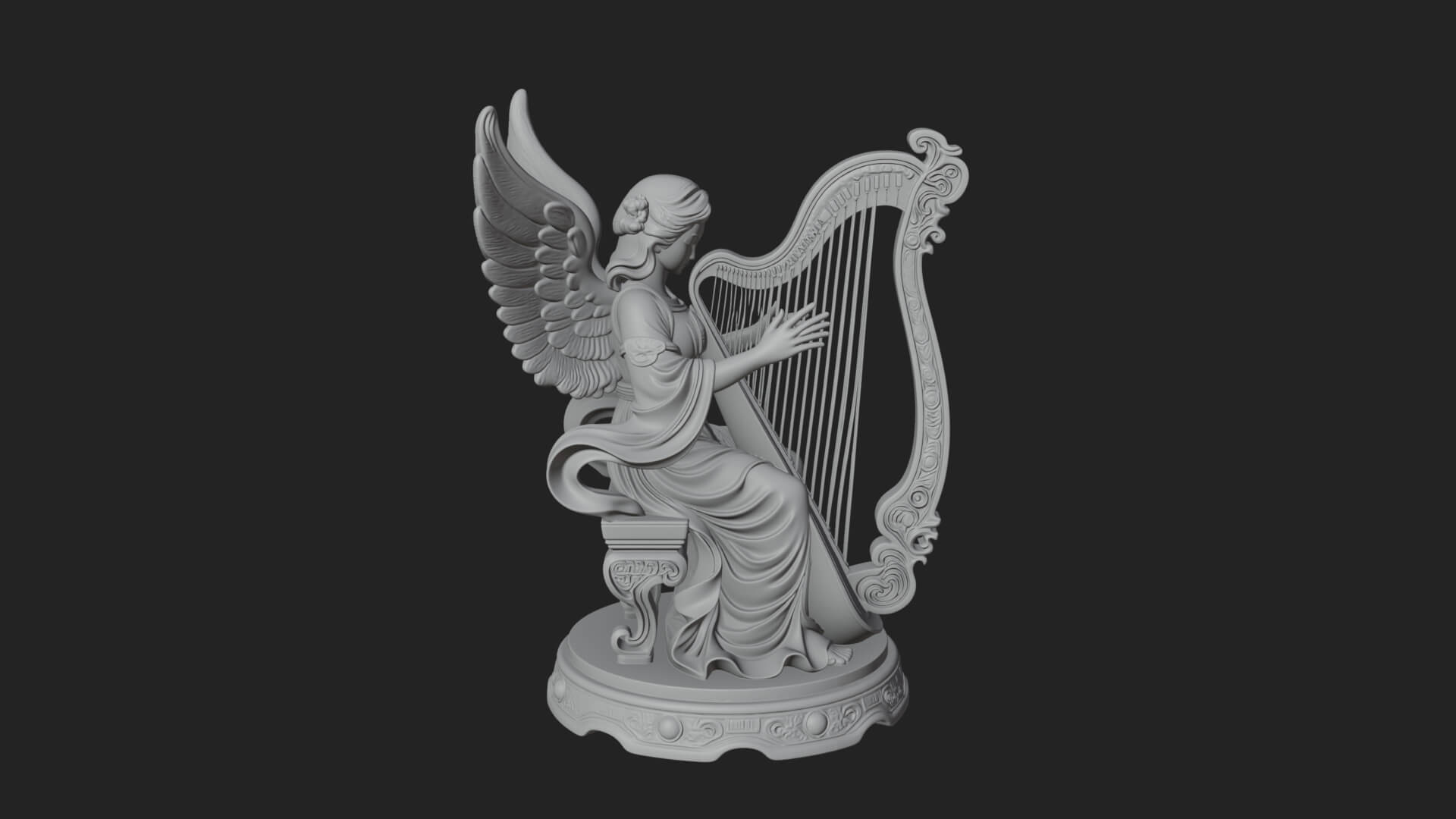 Harp Playing Angel Statue Design 2 3D Print Model 3D Model