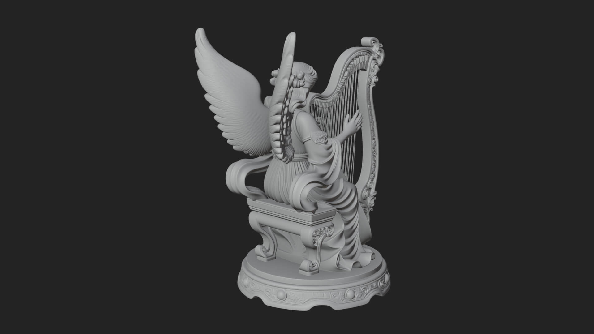Harp Playing Angel Statue Design 2 3D Print Model 3D Model