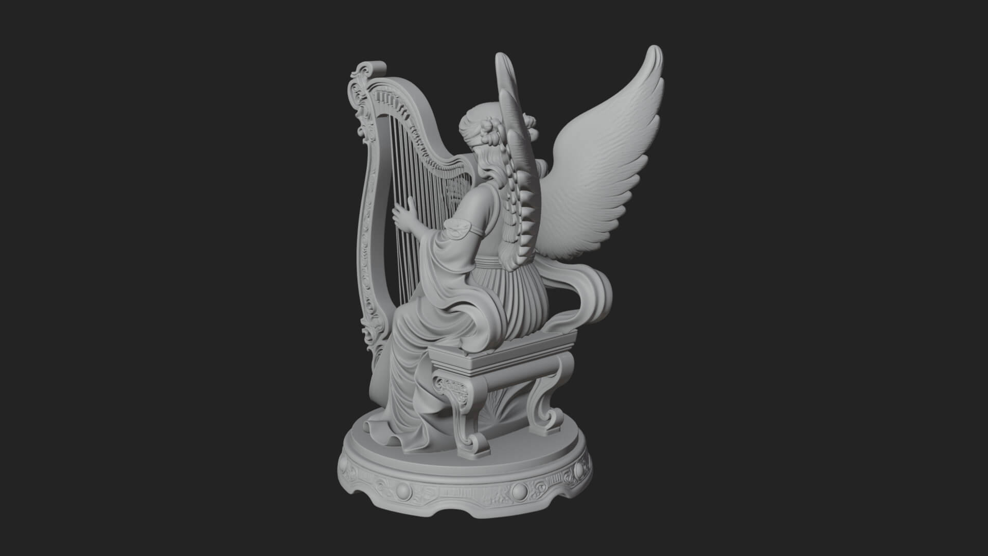 Harp Playing Angel Statue Design 2 3D Print Model 3D Model