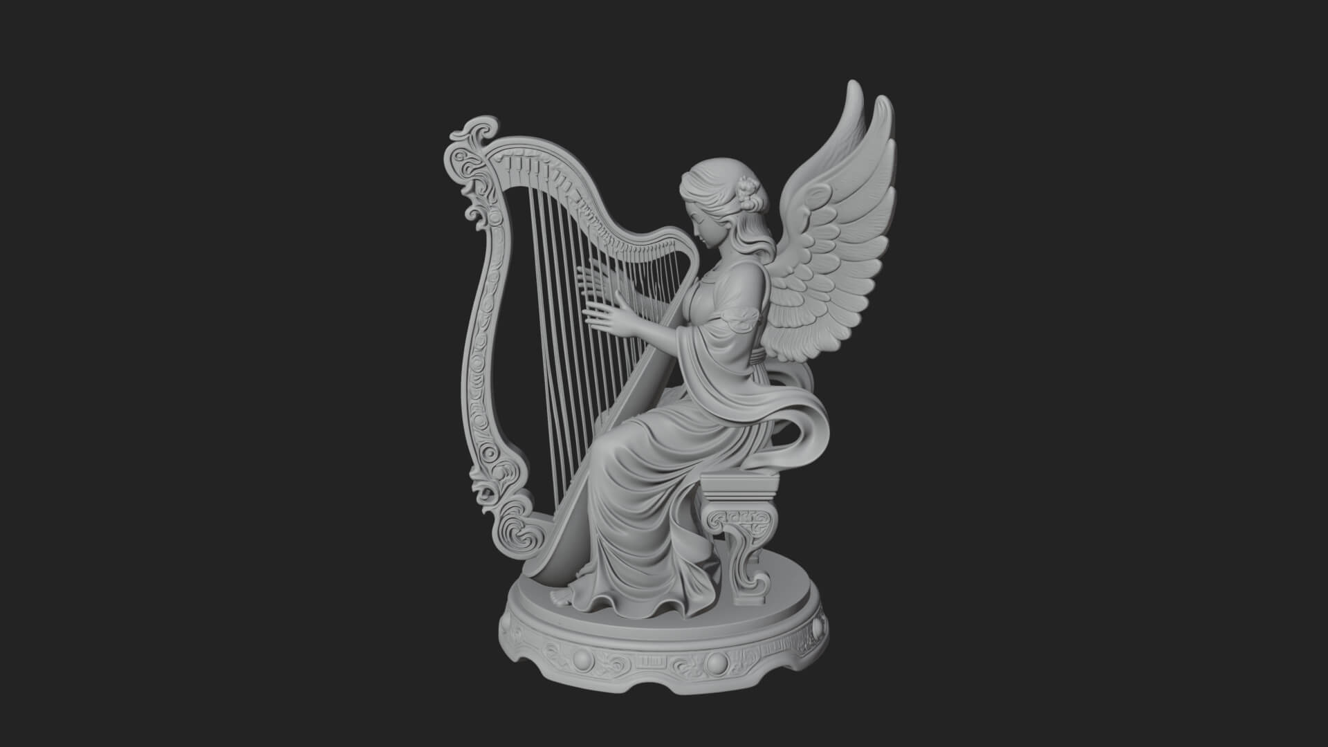 Harp Playing Angel Statue Design 2 3D Print Model 3D Model