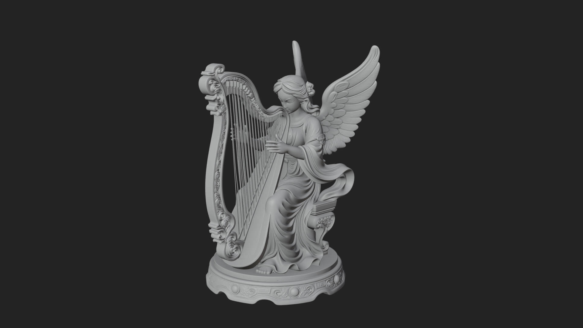 Harp Playing Angel Statue Design 2 3D Print Model 3D Model