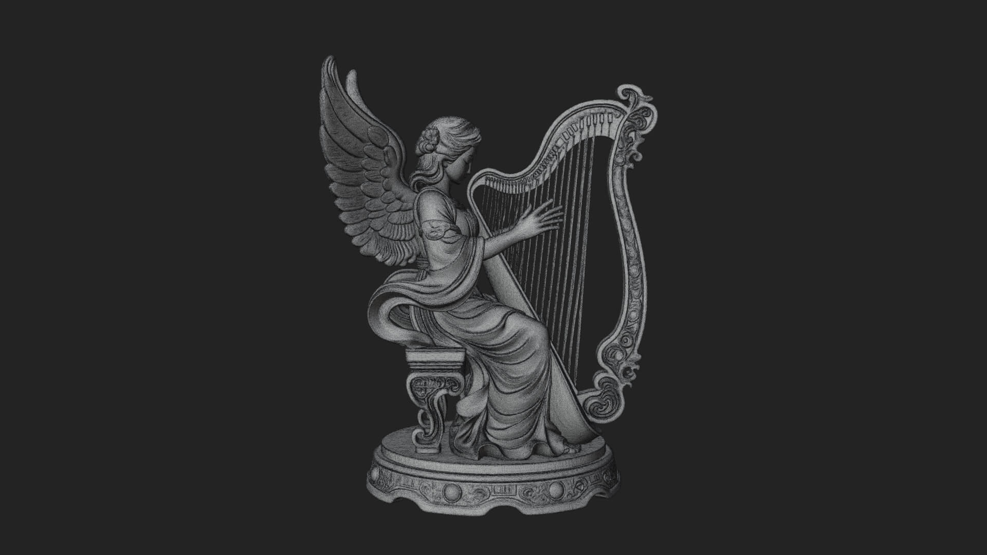 Harp Playing Angel Statue Design 2 3D Print Model 3D Model