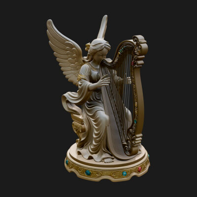 Harp Playing Angel Statue Design 2 3D Print Model