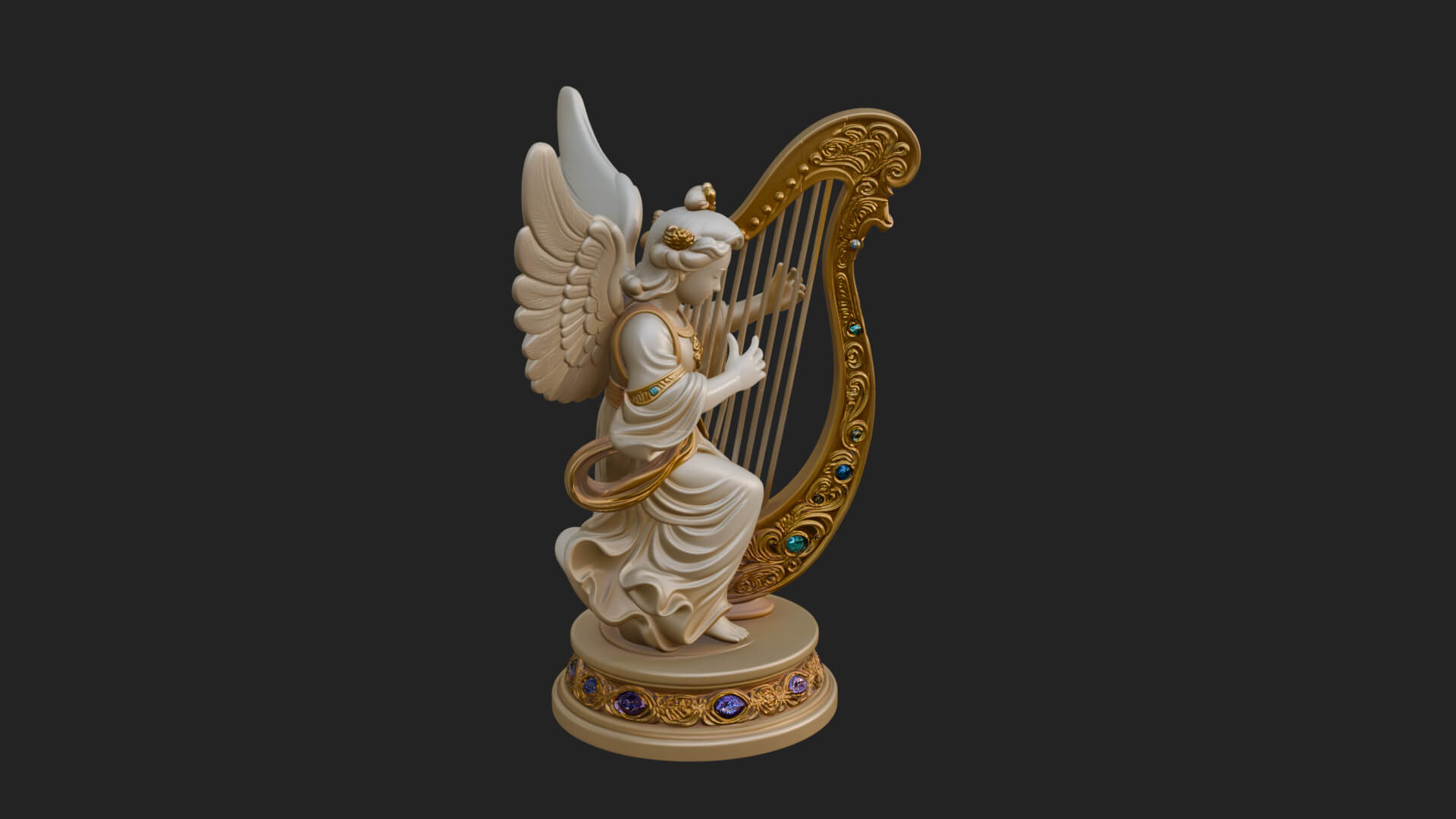 Harp Playing Angel Statue Design 3 3D Print Model 3D Model