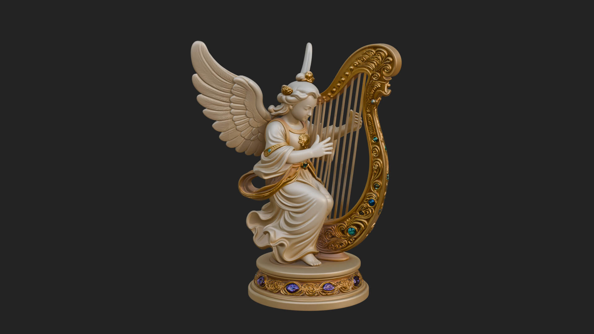 Harp Playing Angel Statue Design 3 3D Print Model 3D Model