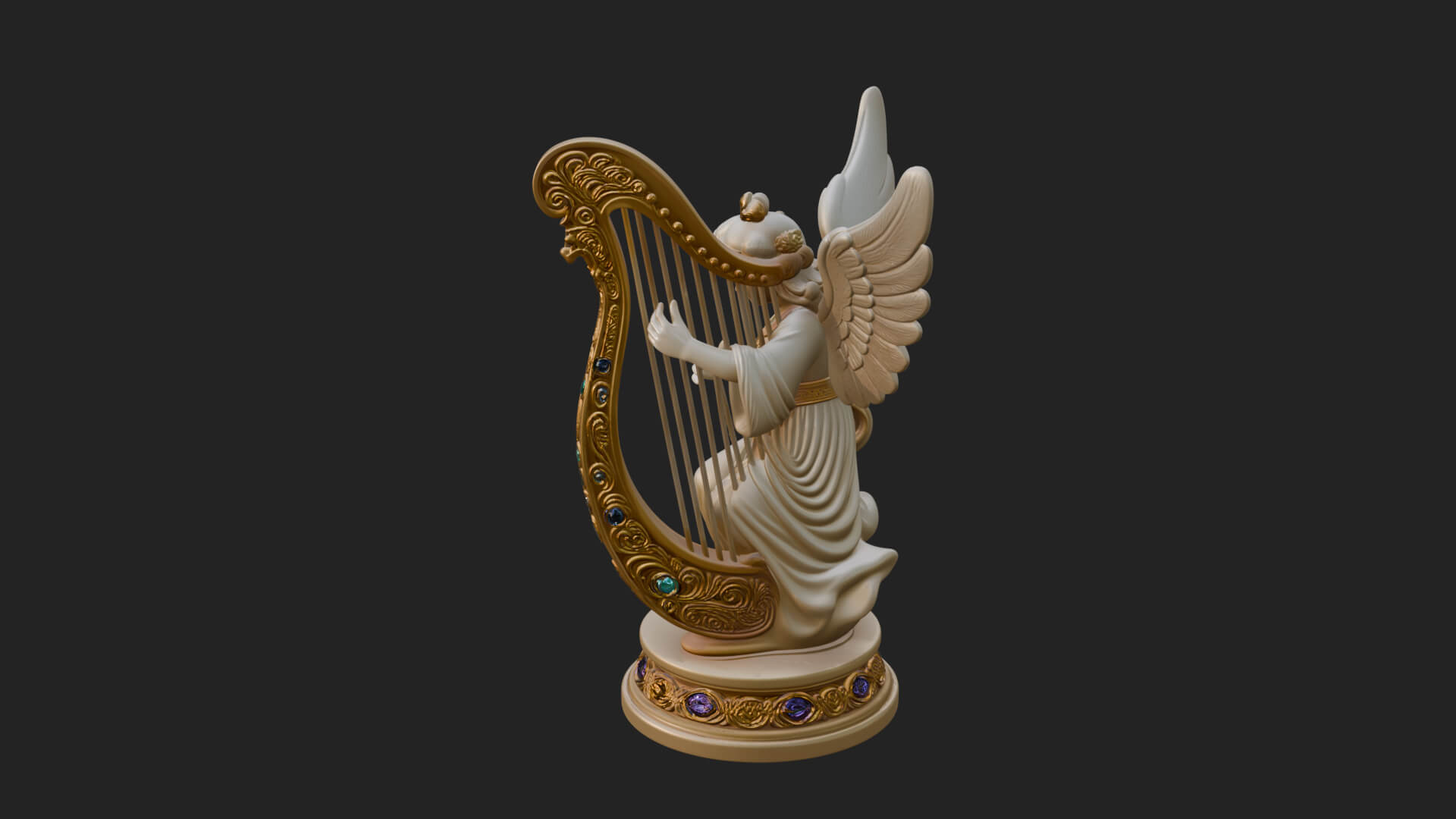 Harp Playing Angel Statue Design 3 3D Print Model 3D Model