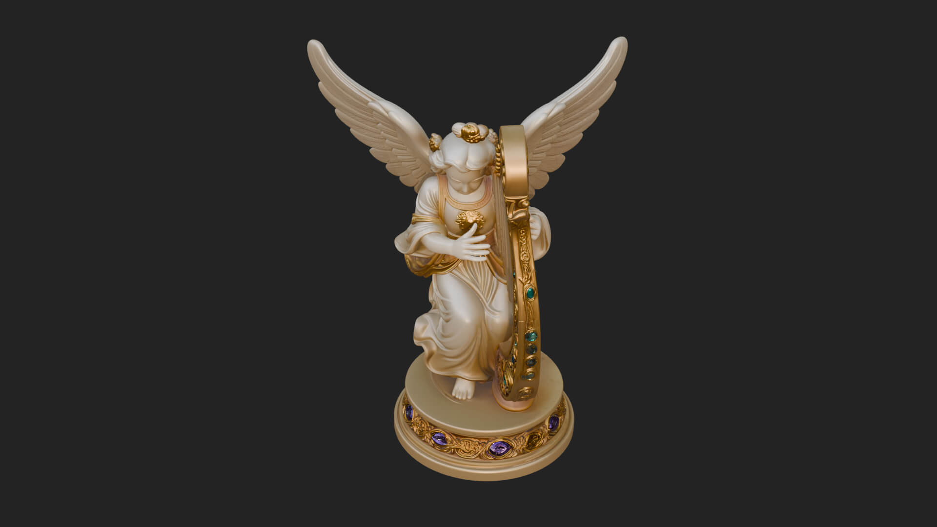Harp Playing Angel Statue Design 3 3D Print Model 3D Model