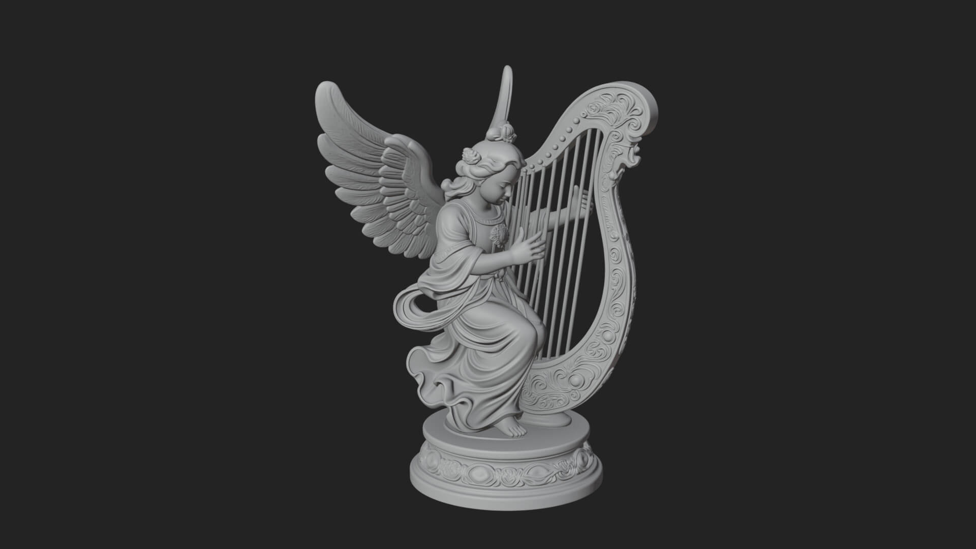 Harp Playing Angel Statue Design 3 3D Print Model 3D Model