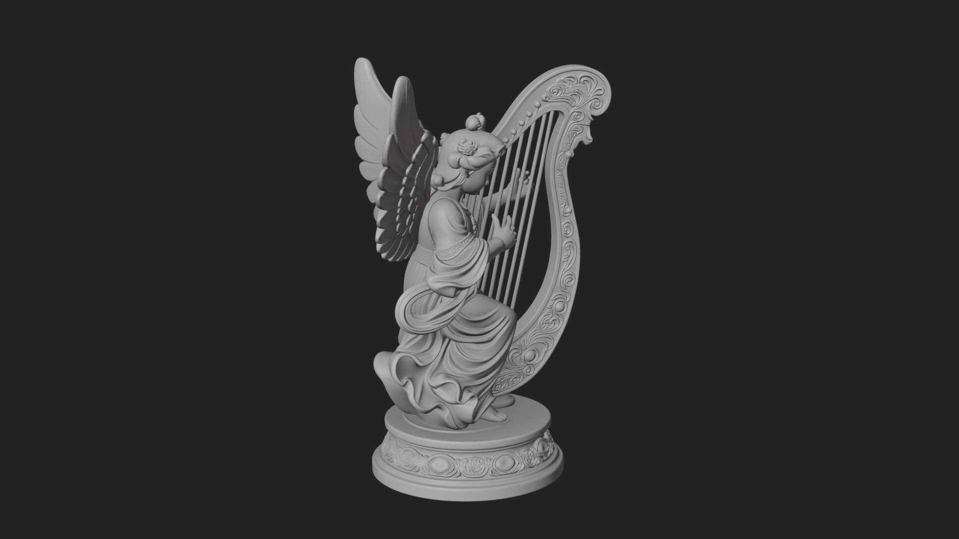 Harp Playing Angel Statue Design 3 3D Print Model 3D Model