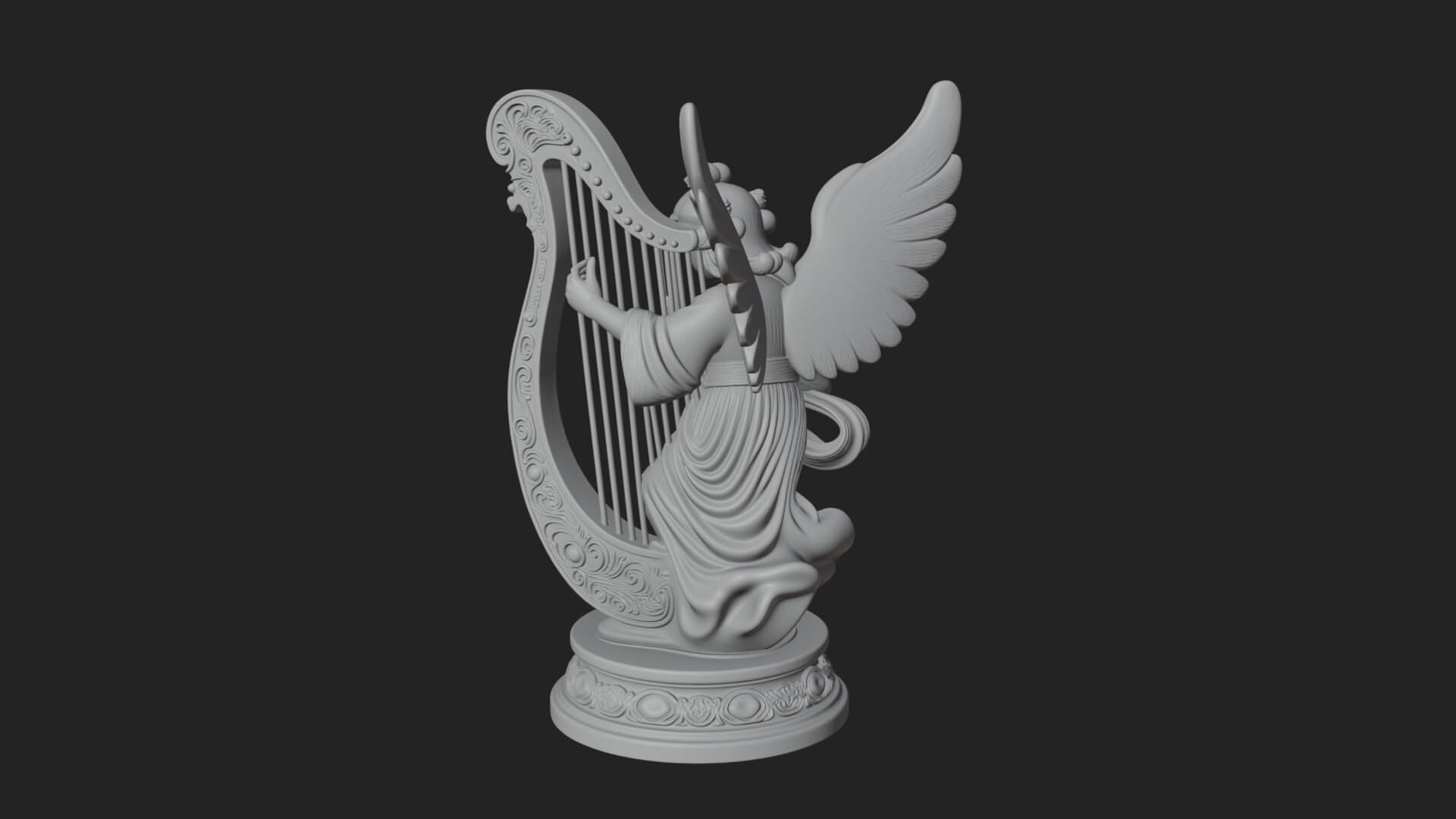 Harp Playing Angel Statue Design 3 3D Print Model 3D Model