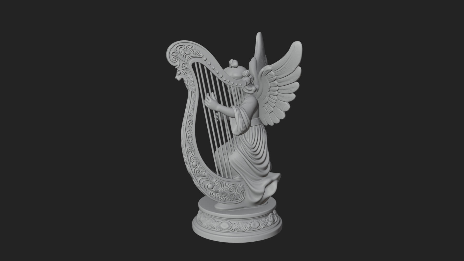 Harp Playing Angel Statue Design 3 3D Print Model 3D Model