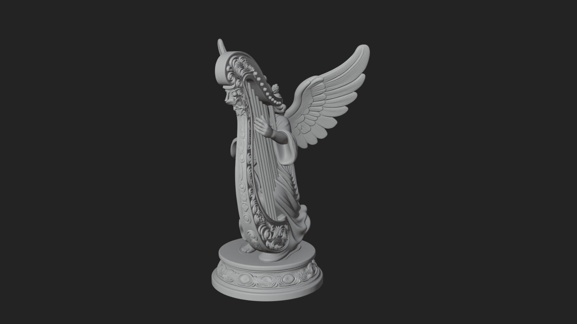 Harp Playing Angel Statue Design 3 3D Print Model 3D Model