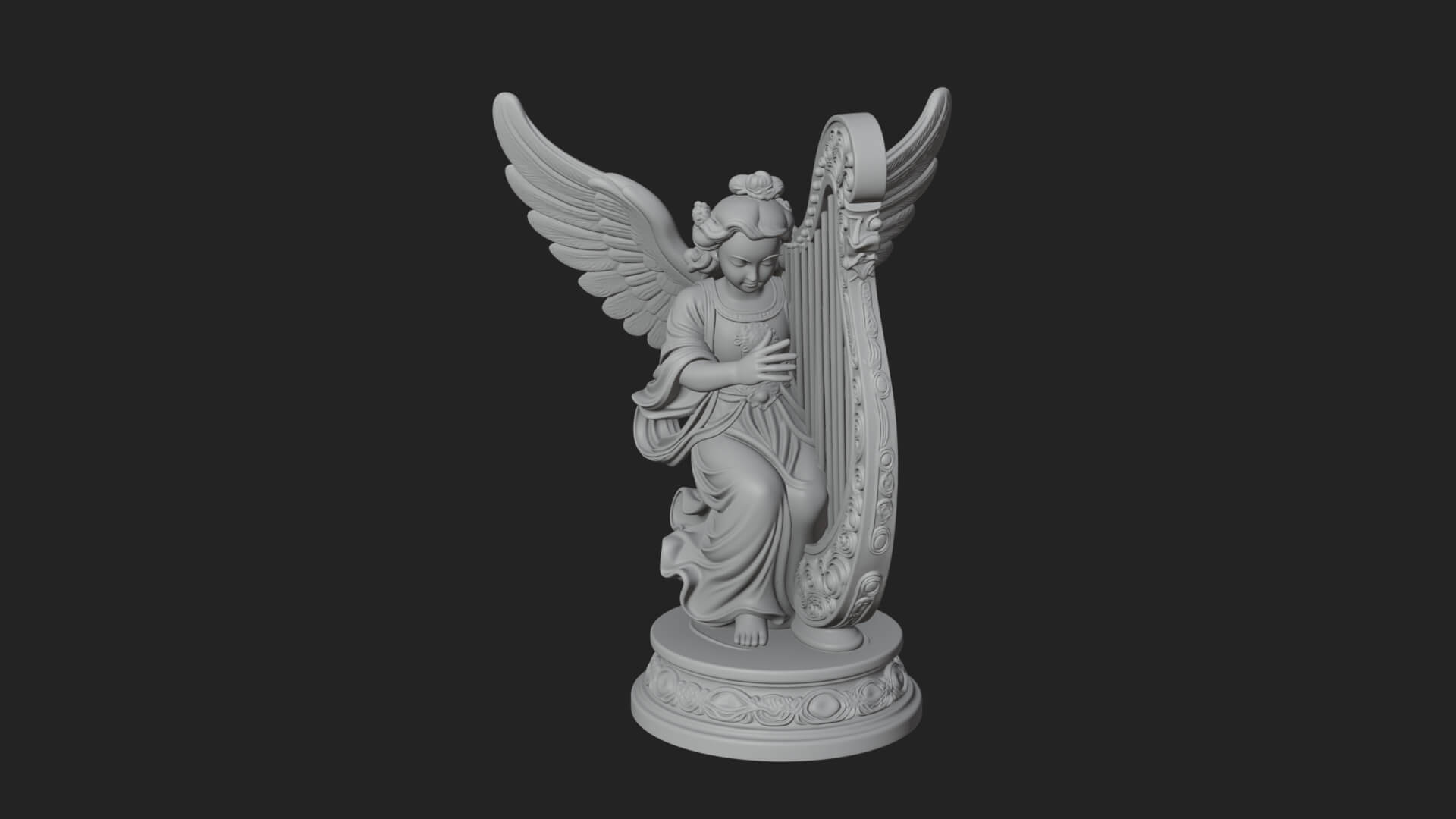 Harp Playing Angel Statue Design 3 3D Print Model 3D Model