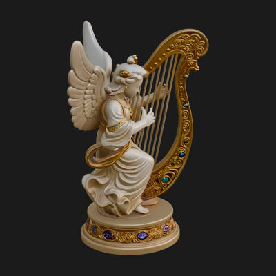 Harp Playing Angel Statue Design 3 3D Print Model