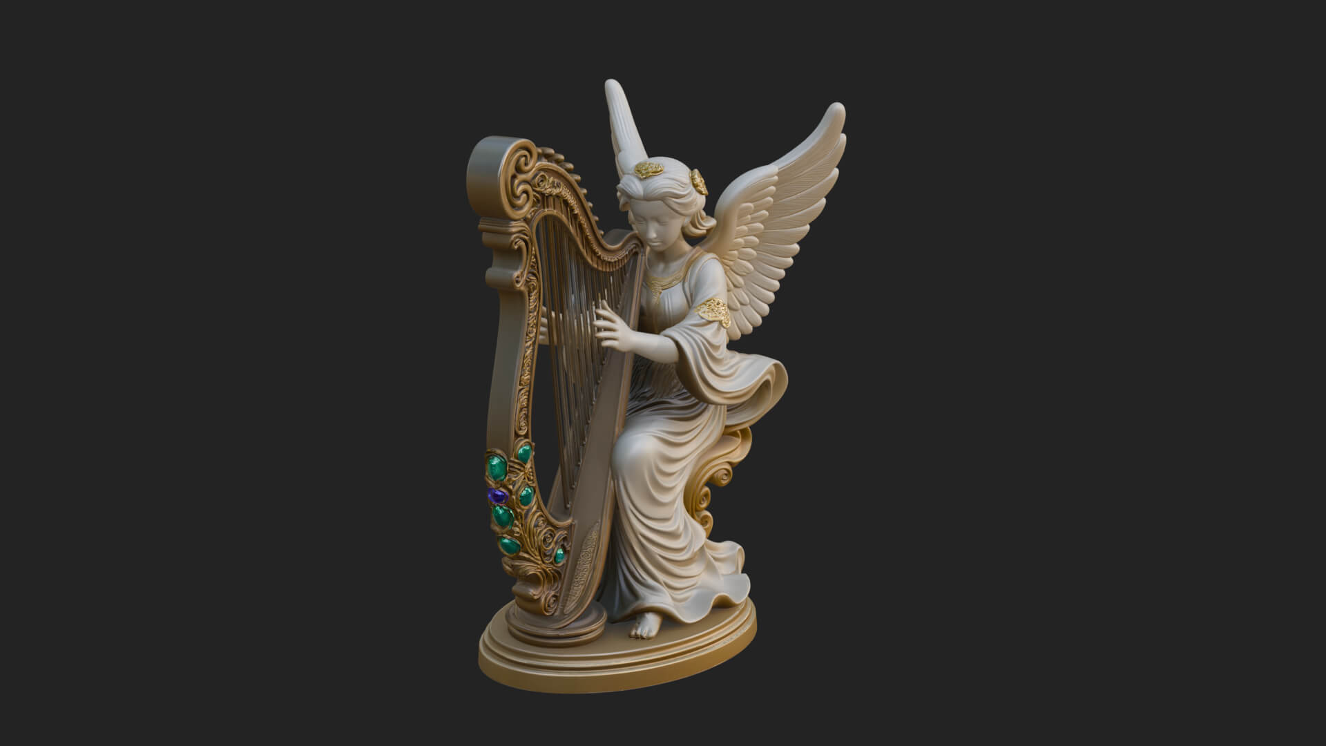 Harp Playing Angel Statue Design 4 3D Print Model 3D Model