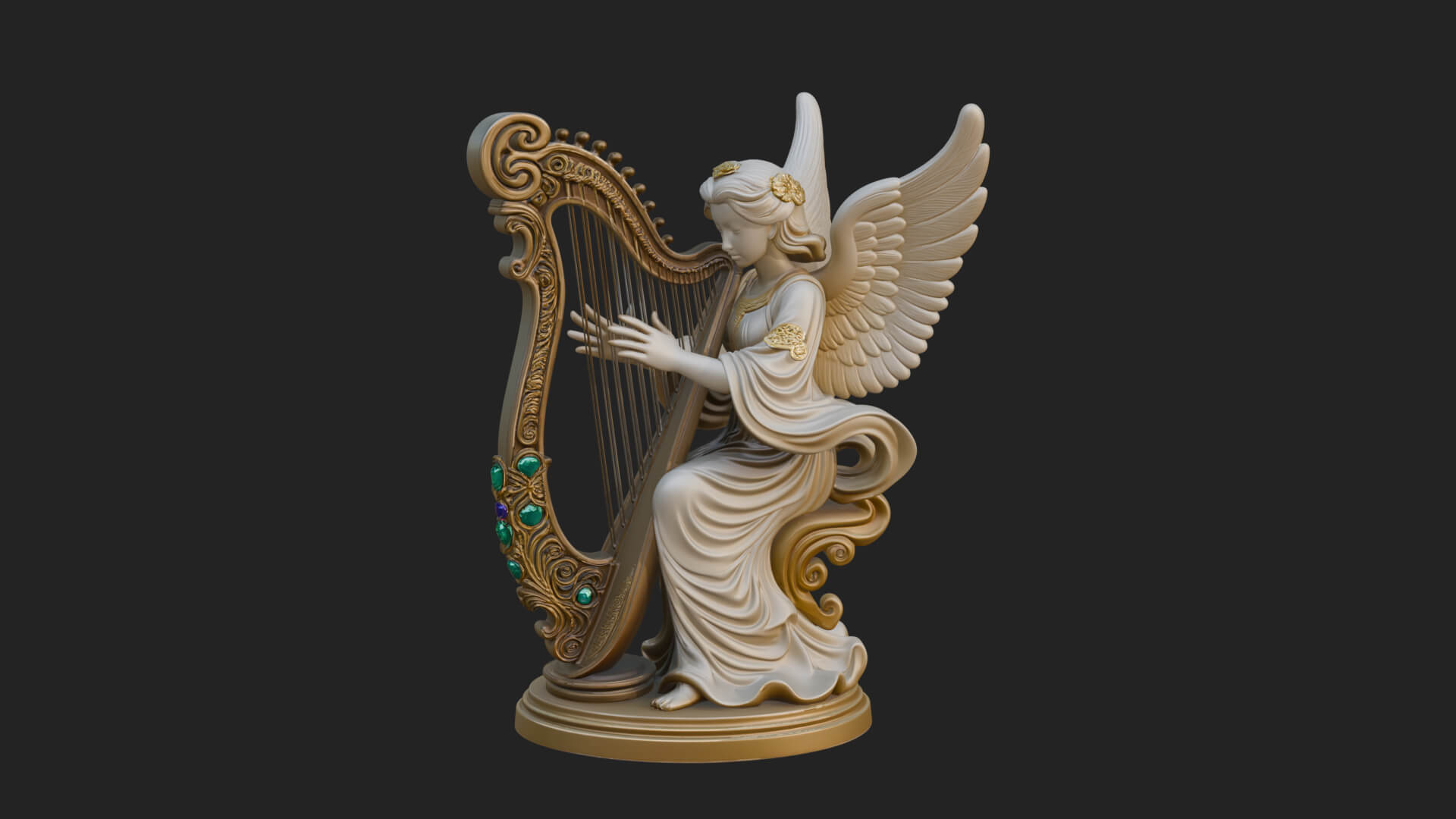 Harp Playing Angel Statue Design 4 3D Print Model 3D Model