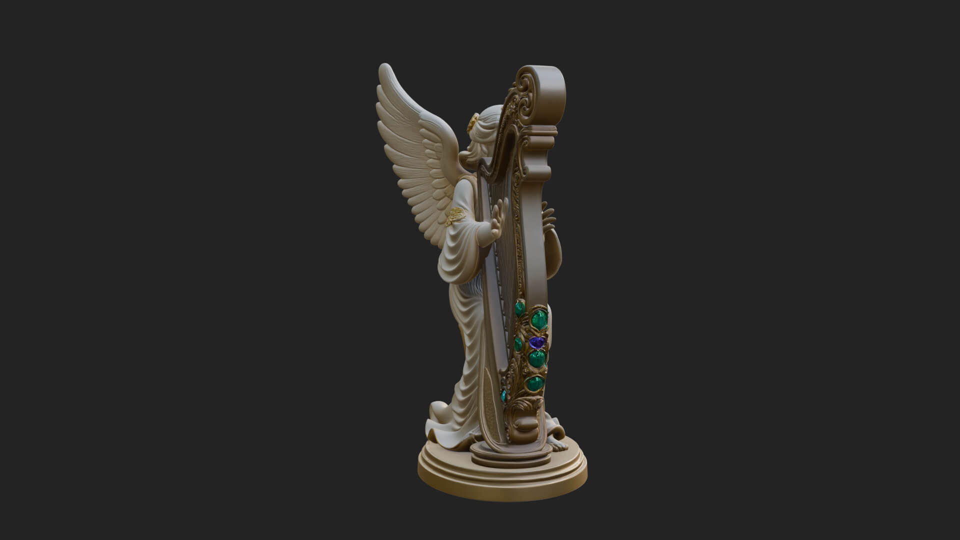 Harp Playing Angel Statue Design 4 3D Print Model 3D Model
