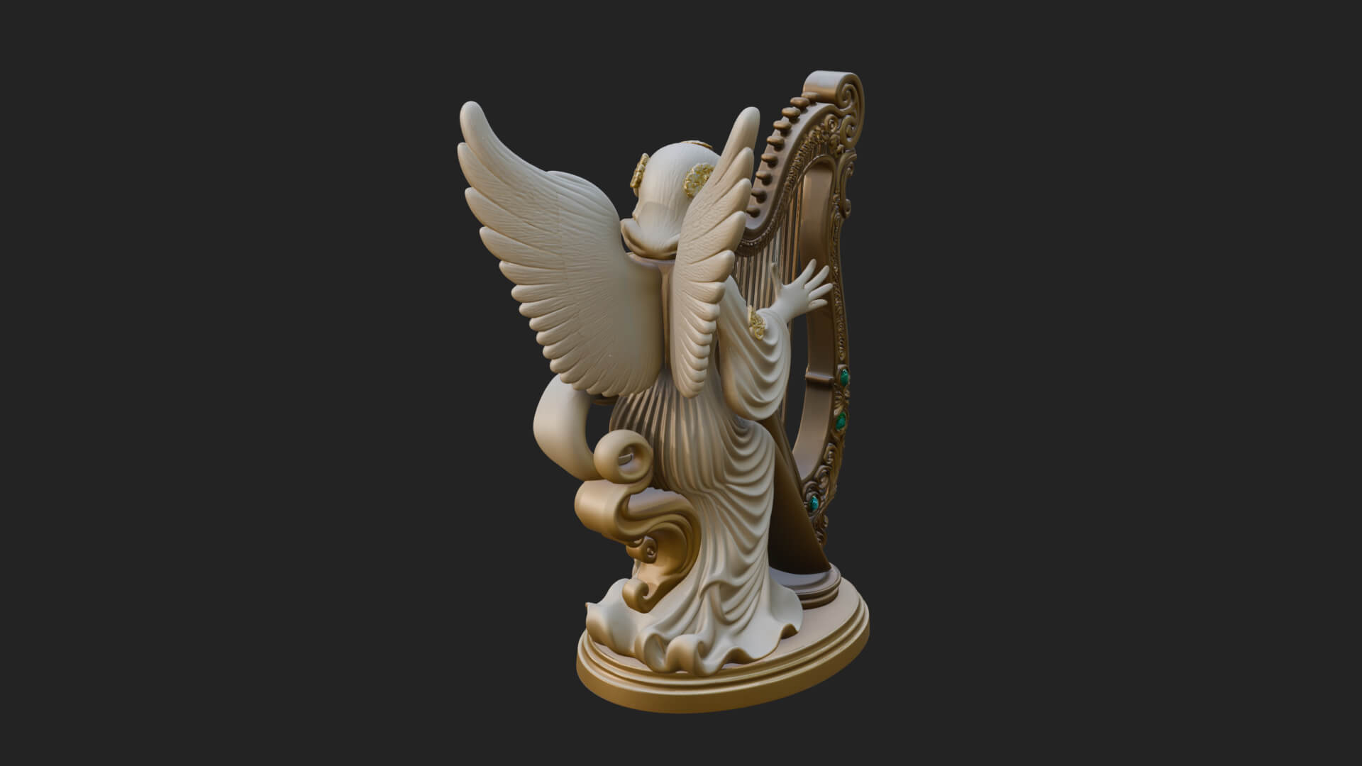 Harp Playing Angel Statue Design 4 3D Print Model 3D Model