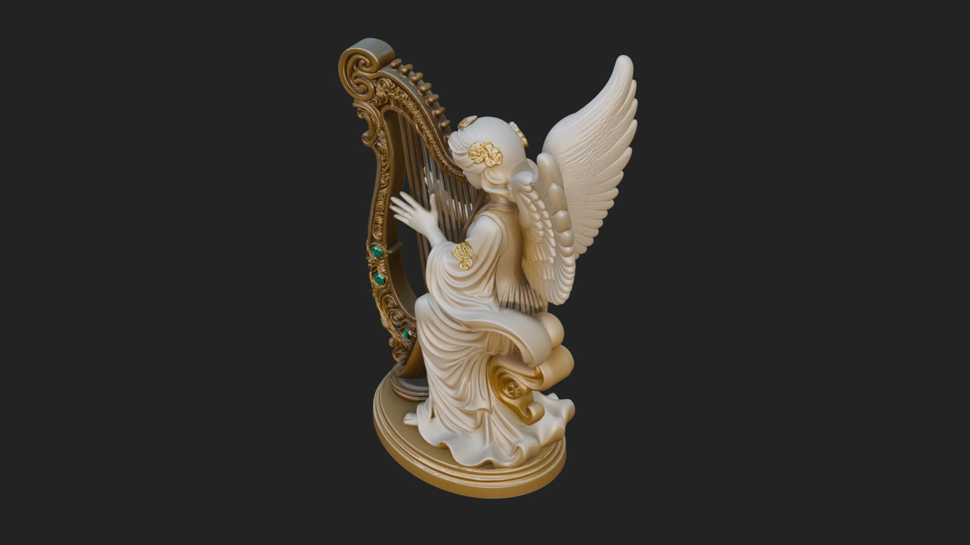 Harp Playing Angel Statue Design 4 3D Print Model 3D Model