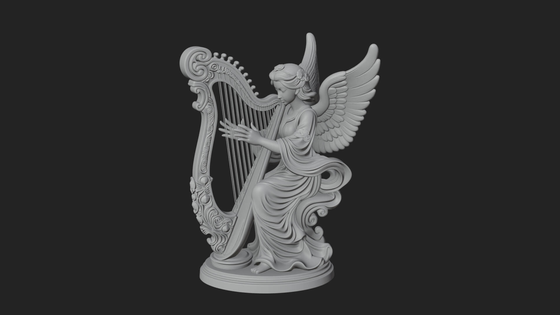 Harp Playing Angel Statue Design 4 3D Print Model 3D Model