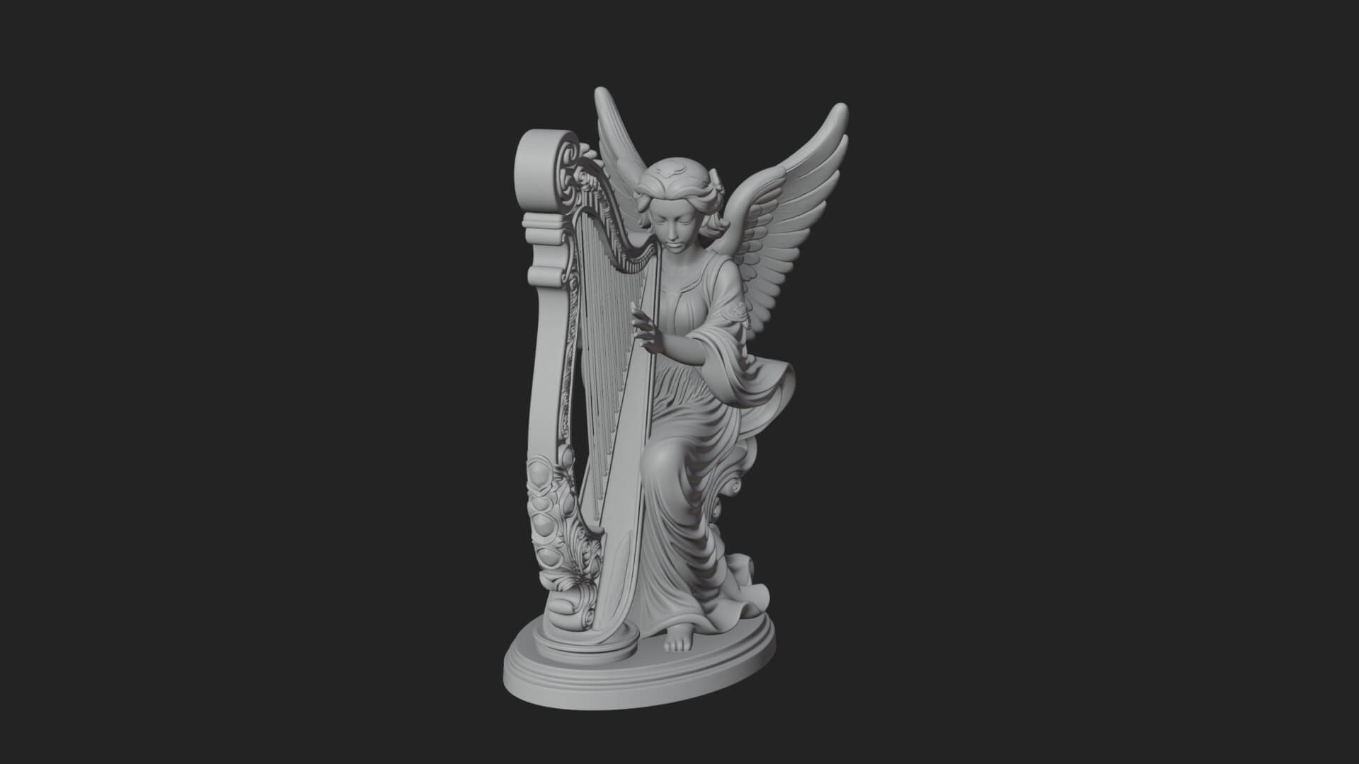 Harp Playing Angel Statue Design 4 3D Print Model 3D Model
