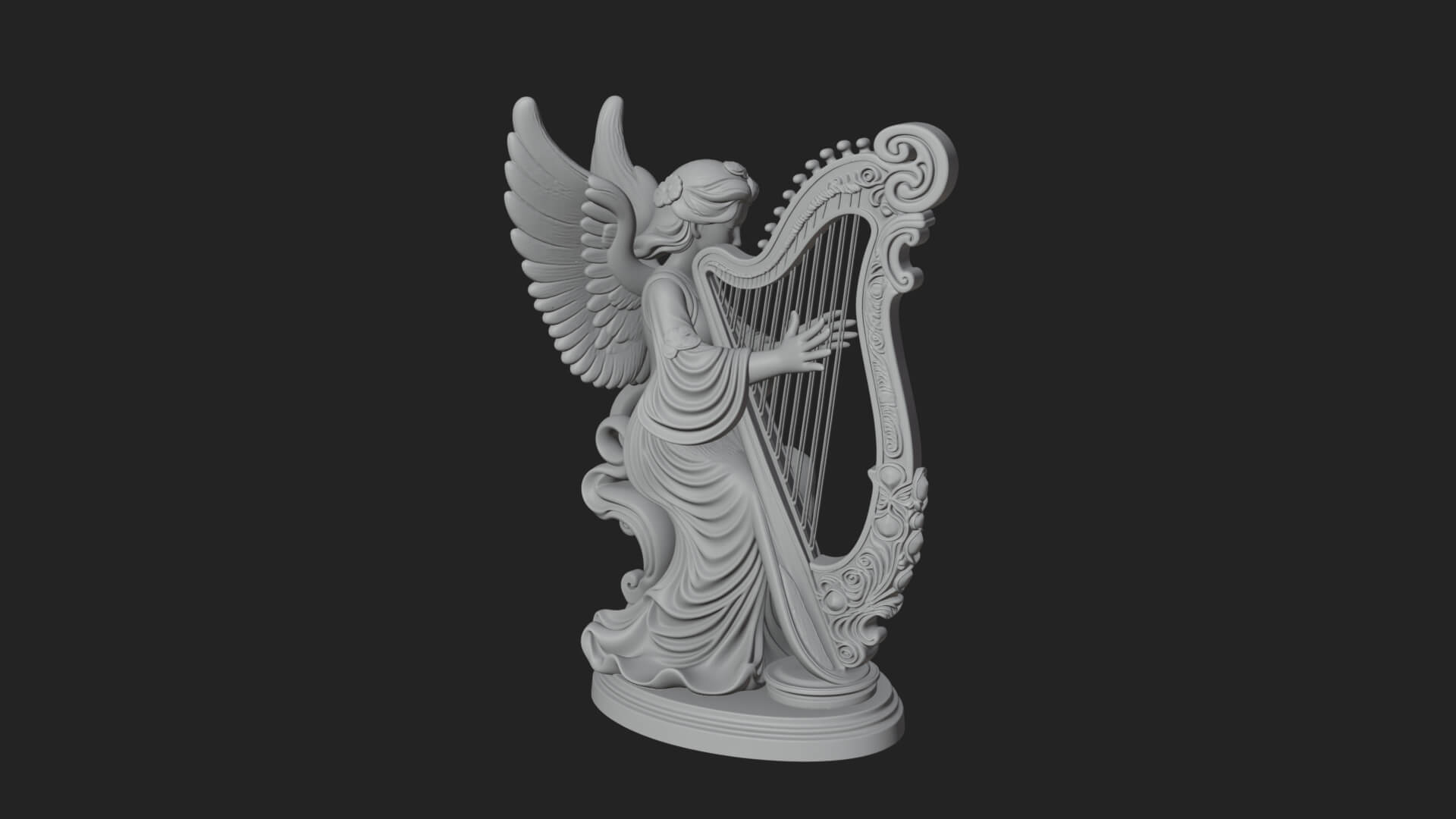 Harp Playing Angel Statue Design 4 3D Print Model 3D Model