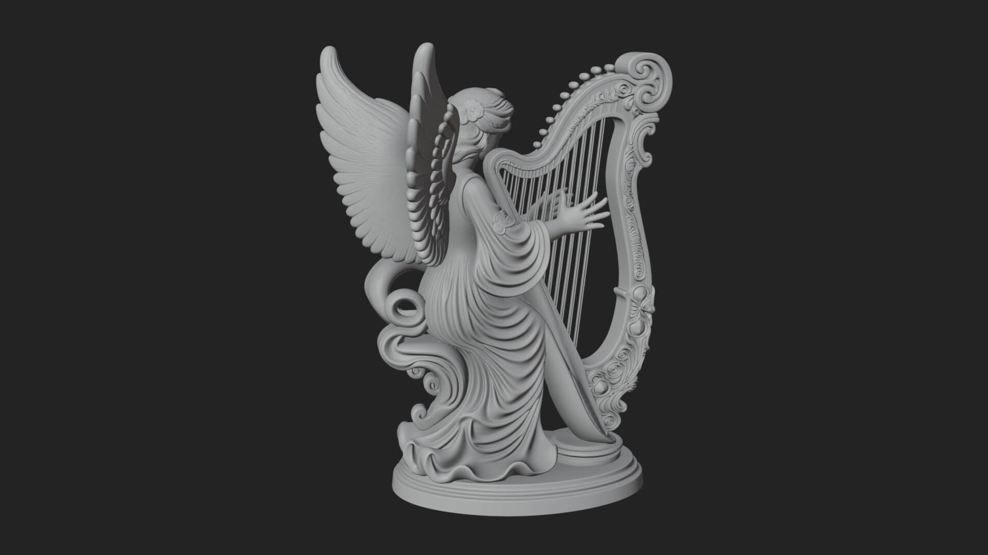 Harp Playing Angel Statue Design 4 3D Print Model 3D Model