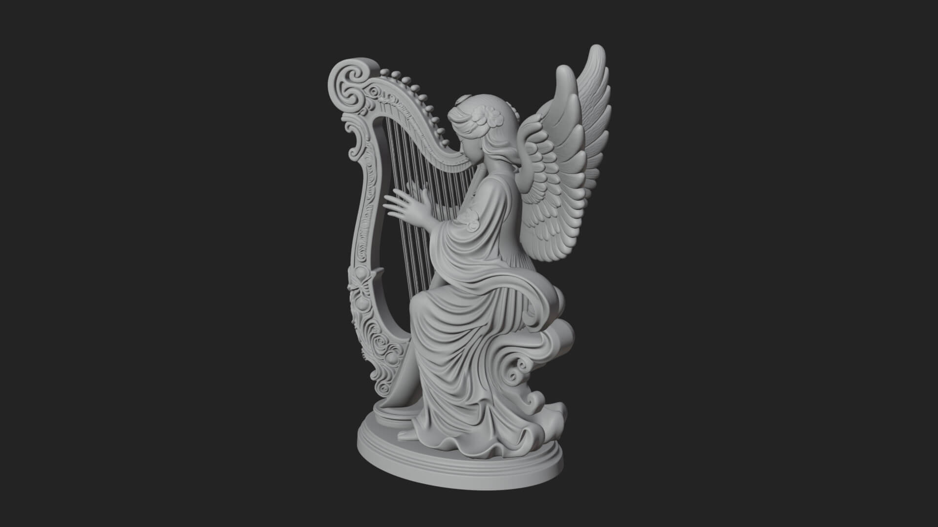 Harp Playing Angel Statue Design 4 3D Print Model 3D Model