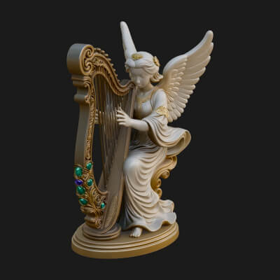 Harp Playing Angel Statue Design 4 3D Print Model