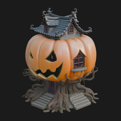 Haunted Pumpkin House Model Design 5 3D Print Model