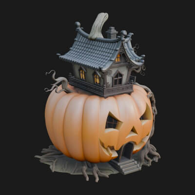 Haunted Pumpkin House Model Design 6 3D Print Model