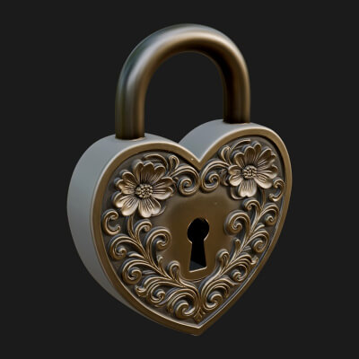 Heart Padlock Ornament Design 4 3D Print Model