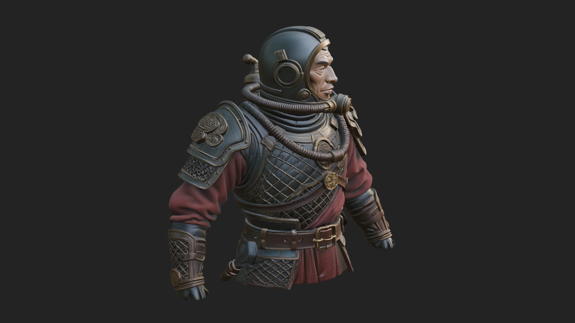 Helmed Diver Soldier Bust Design 1 3D Print Model 3D Model