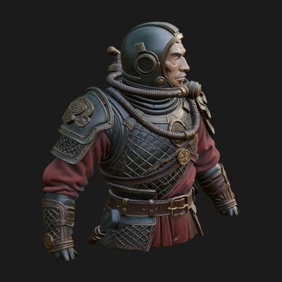 Helmed Diver Soldier Bust Design 1 3D Print Model