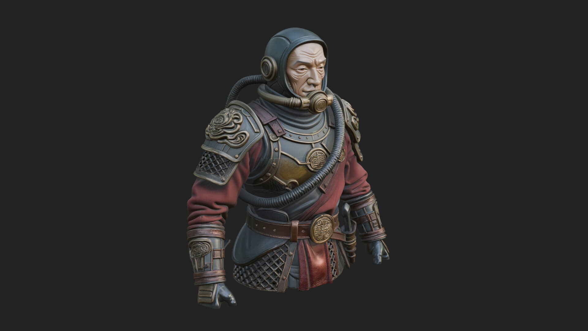 Helmed Diver Soldier Bust Design 3 3D Print Model 3D Model